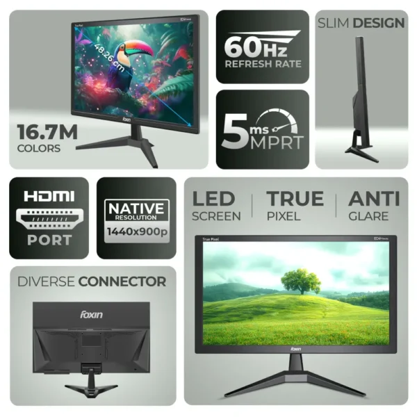 Foxin LED Monitor 20" HD 60Hz with HDMI | VGA (FM1950)